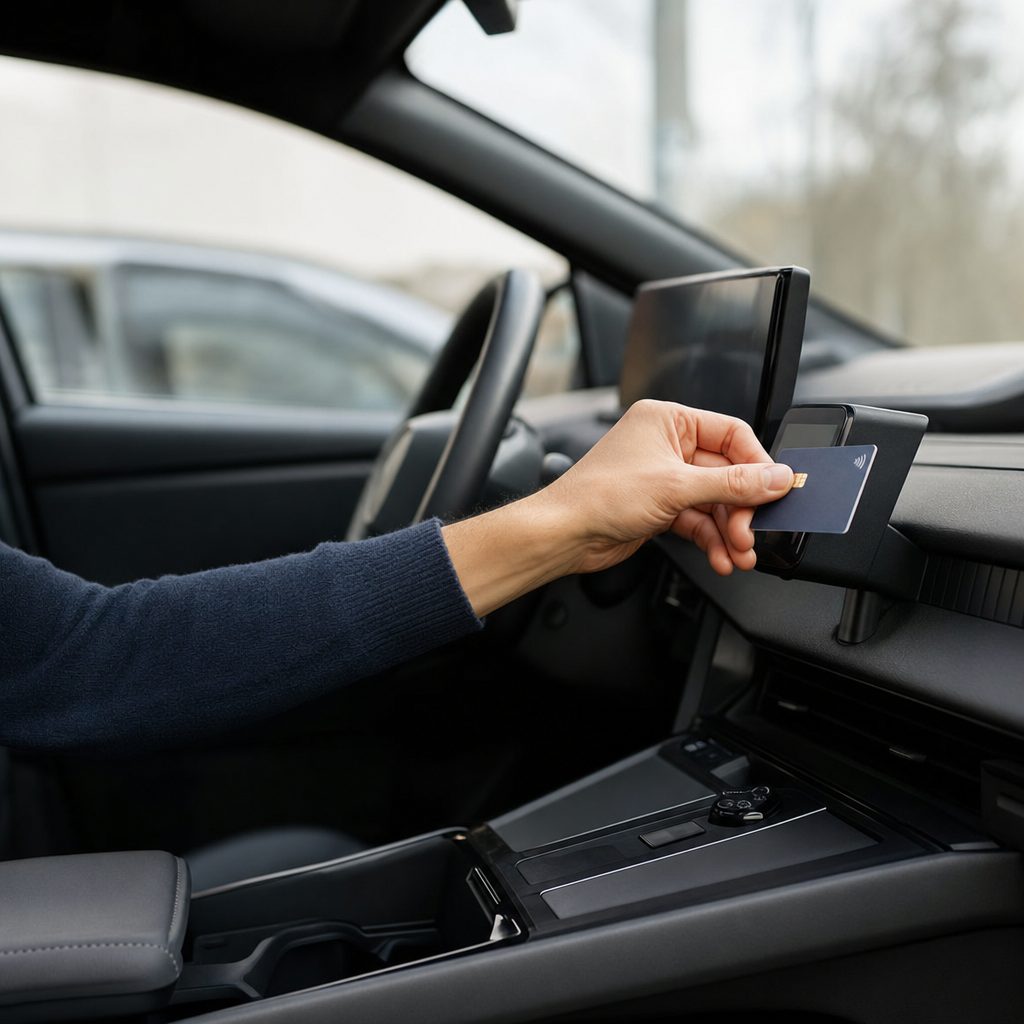Paiement sans contact dans un Toyota bZ4X 2026 LEMIGO VTC, prix fixe garanti à Metz